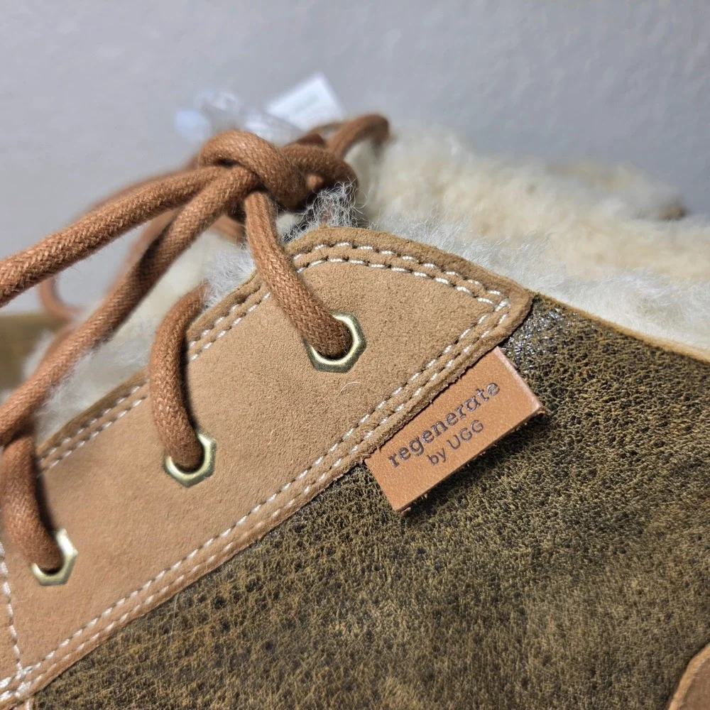 UGG Regenerate Neumel Sand Olive Brown Leather Shearling Chukka Boots Mens 14